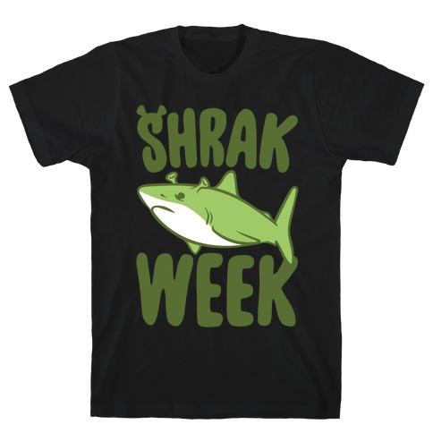 Shrak Week Shrek Shark Week Parody White Print T-Shirt