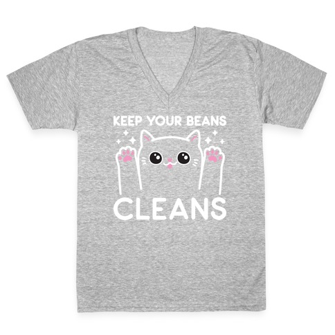 Keep Your Beans Cleans Cat  V-Neck Tee Shirt