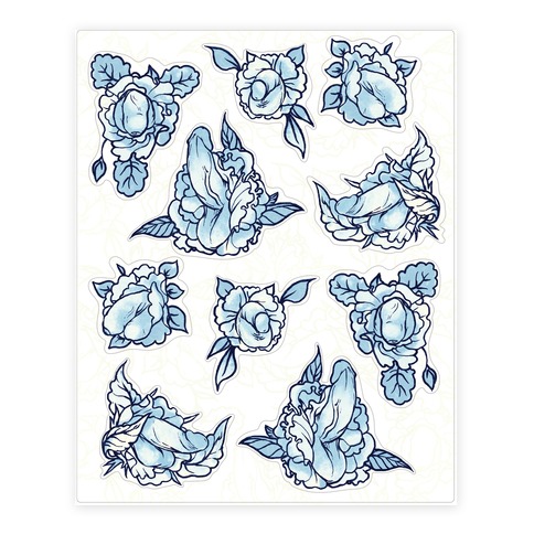 Floral Penis Pattern Blue Stickers and Decal Sheet