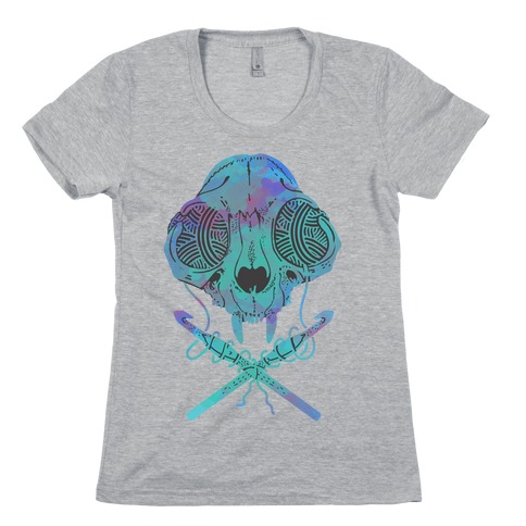 Cat Skull & Crochet Hooks Womens T-Shirt