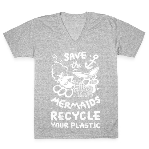 Save The Mermaids Recycle Your Plastic V-Neck Tee Shirt