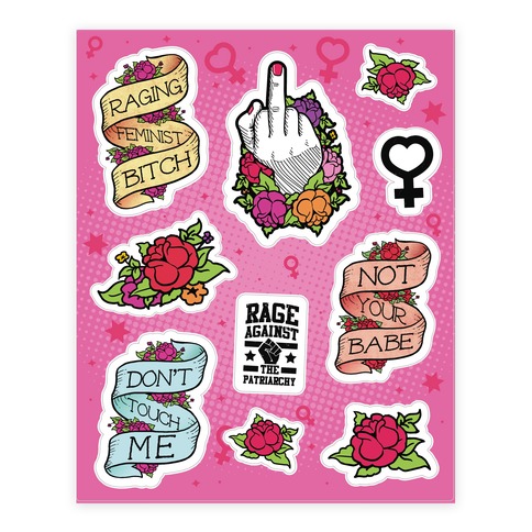 Sassy Feminist Tattoo Stickers and Decal Sheet