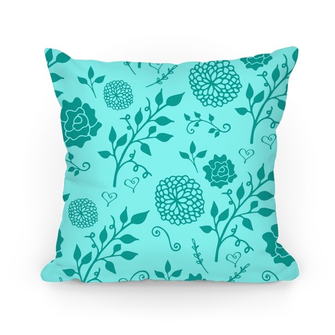 Teal Whimsical Floral Pattern Pillow
