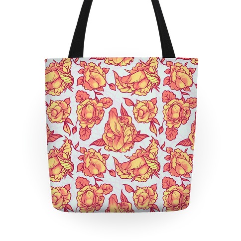 Floral Penis Pattern Orange Totes | LookHUMAN