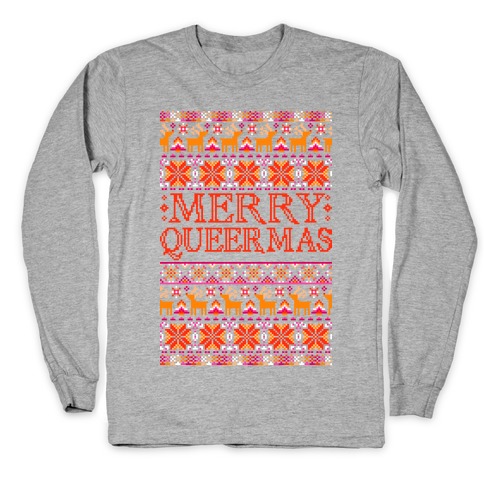 Merry Queermas Lesbian Pride Christmas Sweater Long Sleeve T-Shirt