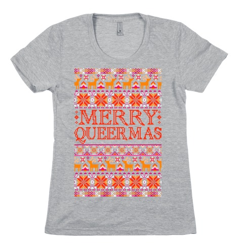 Merry Queermas Lesbian Pride Christmas Sweater Womens T-Shirt
