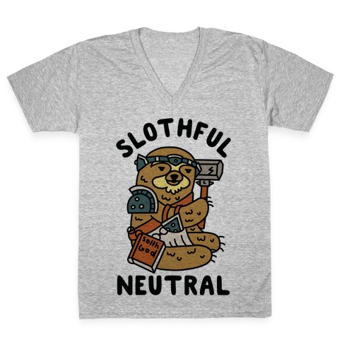 Slothful Neutral Sloth Cleric V-Neck Tee Shirt