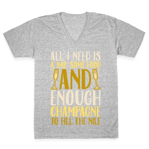 All I Need Is A Nap Some Food and Enough Champagne To Fill The Nile V-Neck Tee Shirt