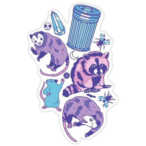 Pastel Goth Trash Animals Pattern Die Cut Sticker