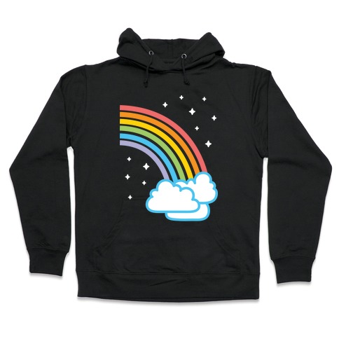 white hoodie with rainbow