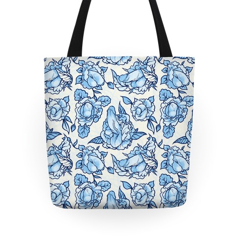 Floral Penis Pattern Blue Totes | LookHUMAN