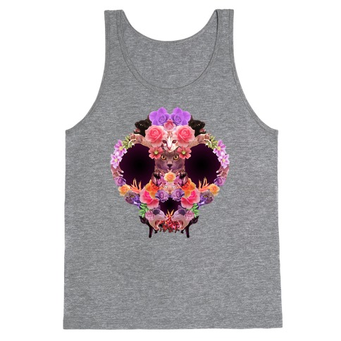 Floral Cat Skull Collage Tank Top