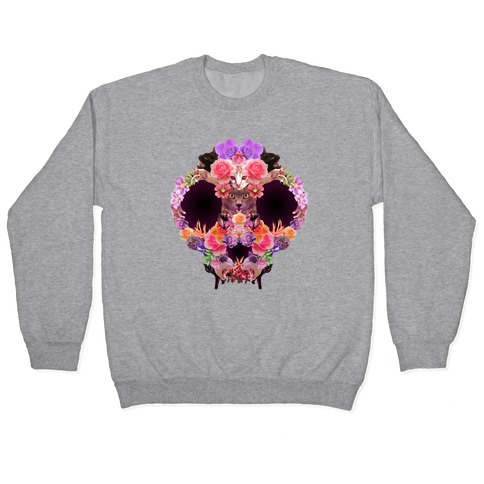 Floral Cat Skull Collage Pullover