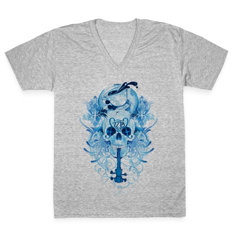 221B Watercolor Sherlock Skull V-Neck Tee Shirt