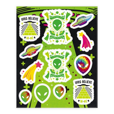 Retro Alien Stickers and Decal Sheet