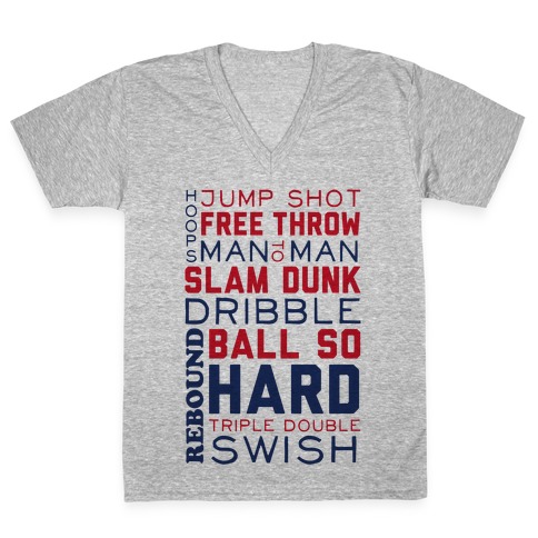 Basketball Typographic (Red and Blue) V-Neck Tee Shirt