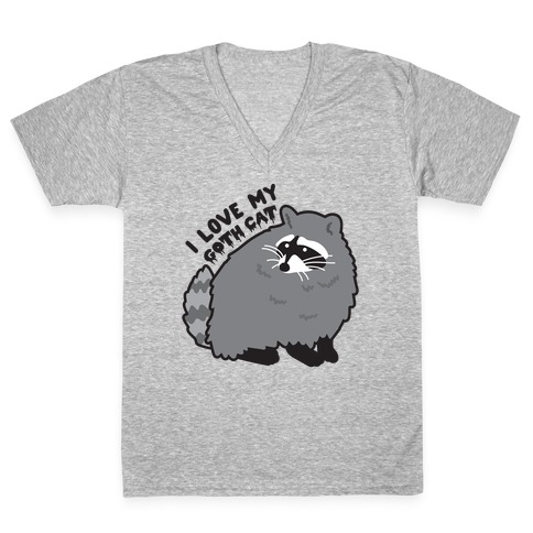 I Love My Goth Cat Raccoon V-Neck Tee Shirt