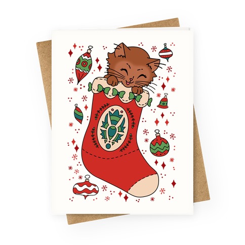 Vintage Cat In A Stocking Greeting Card