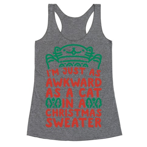 Awkward As A Cat In A Christmas Sweater Racerback Tank Top