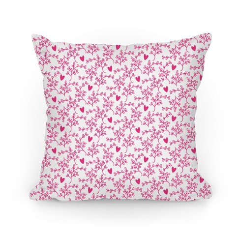Hot Pink Floral Hearts Pattern Pillow