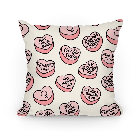 Feminist Conversation Hearts (Cream) Pillow