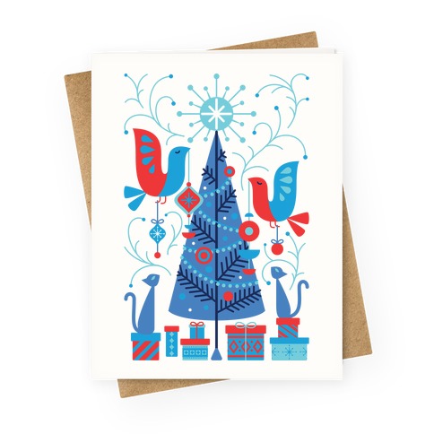 Vintage Christmas Tree Decorating Greeting Card