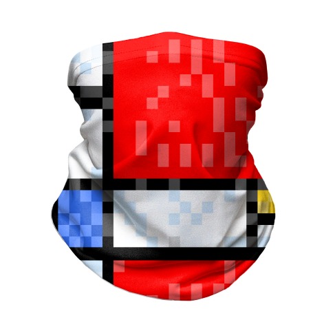 Pixelated Composition With Red Blue And Yellow Neck Gaiter