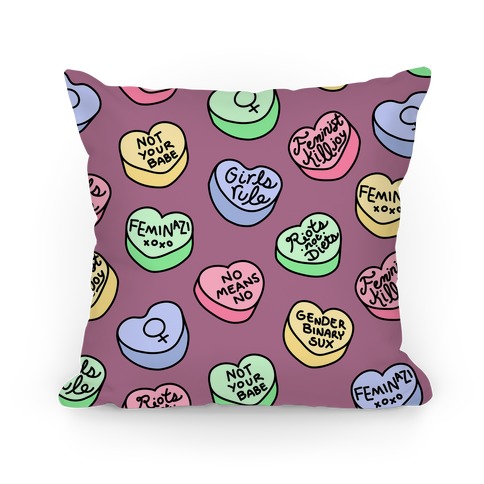 Feminist Conversation Hearts (Purple) Pillow