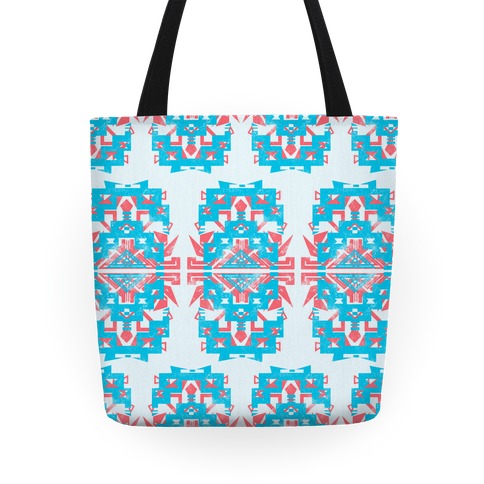 Teal and Red Aztec Pattern Tote