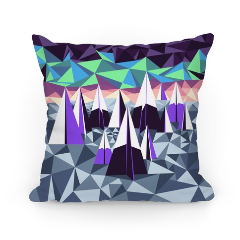 Geometric Winter Mountains and the Northern Lights Pillow