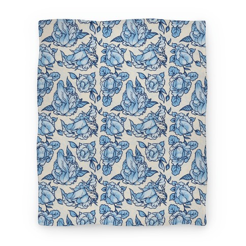 Floral Penis Pattern Blue Blanket
