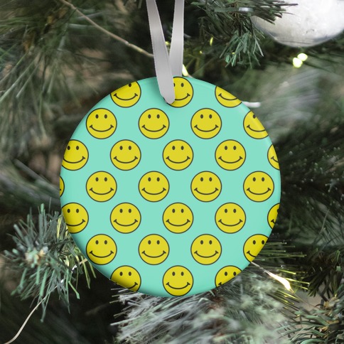 Teal Smiley Face Pattern Ornament
