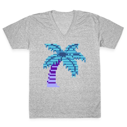 8-Bit Vaporwave Palm Tree V-Neck Tee Shirt