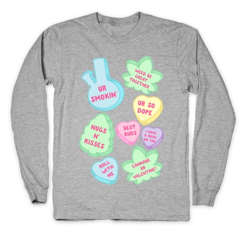 Weed Candy Hearts Pattern Long Sleeve T-Shirt