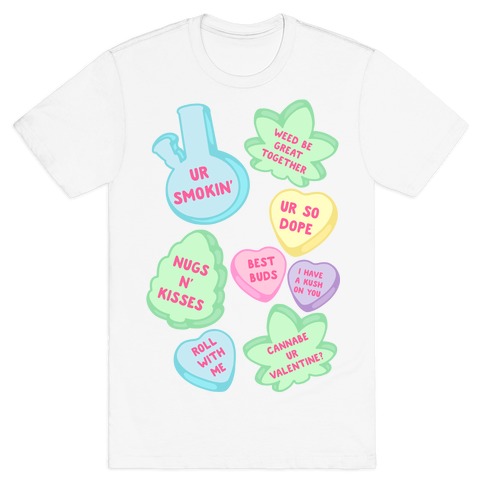 Weed Candy Hearts Pattern T-Shirt