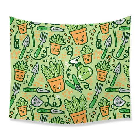 Kawaii Plants and Gardening Tools Tapestry