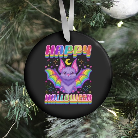 90s Neon Rainbow Bat Happy Halloween Ornament