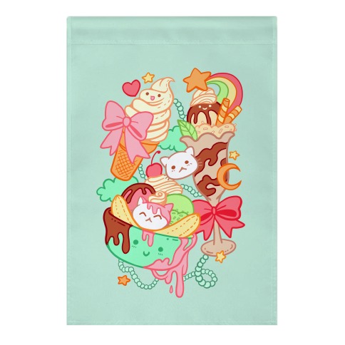 Cute Cat Sundae & Kawaii Ice Cream Garden Flag