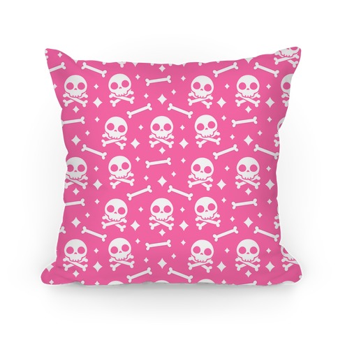 Cute Skull N' Bones Pattern (Pink) Pillow