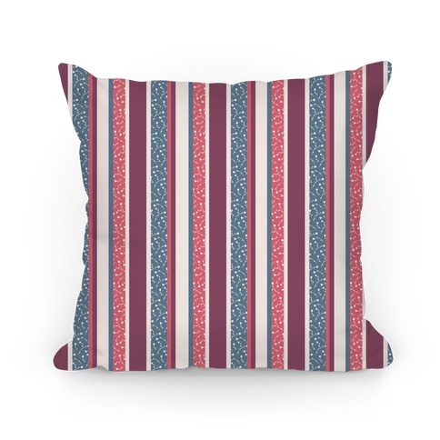 Pink, Blue, and Purple Floral Striped Pattern Pillow