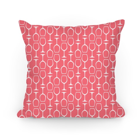Pink and White Wine Glasses Pattern Pillow