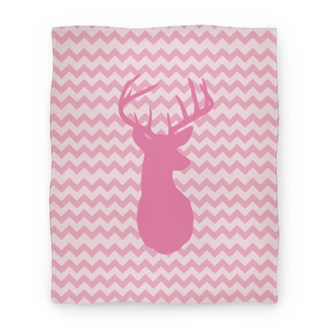 Pink Chevron Stripe Deer Silhouette Blanket
