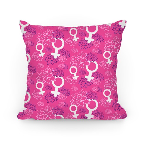 Female Symbol and Lotus Flowers Pink Pattern Pillow