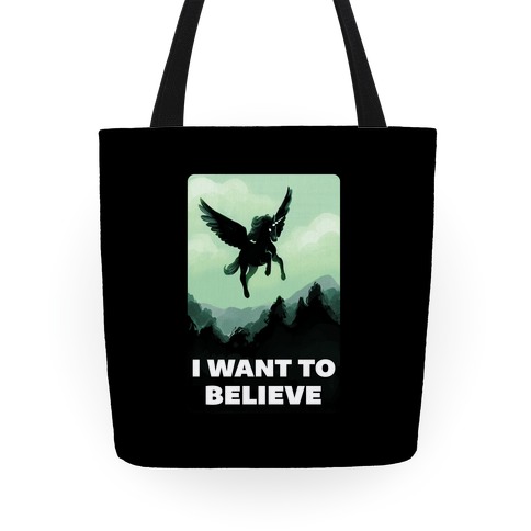 Winged Unicorn: I Want To Believe Parody Tote