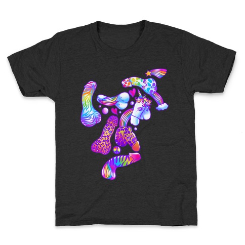 90s Neon Rainbow Penis Pattern Kids T-Shirt