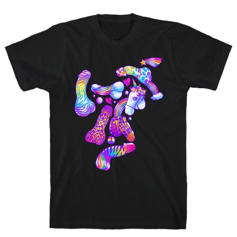 90s Neon Rainbow Penis Pattern T-Shirt