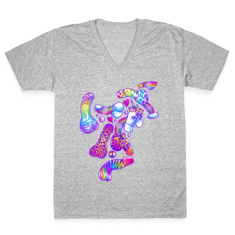 90s Neon Rainbow Penis Pattern V-Neck Tee Shirt