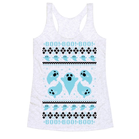 Spooky Ghosts Ugly Sweater Racerback Tank Top