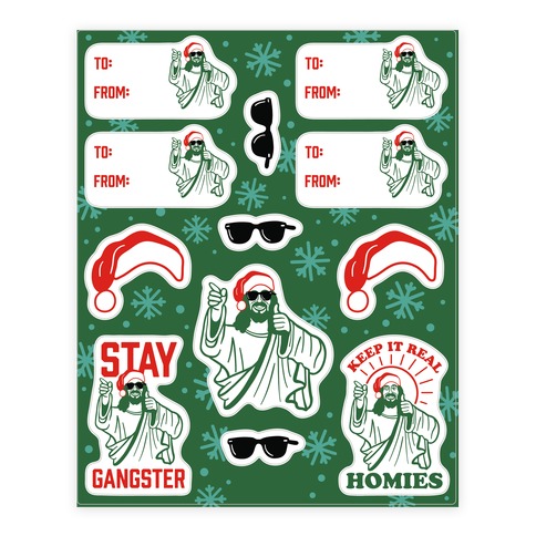 Gangster Christmas Jesus Gift Tag Stickers and Decal Sheet