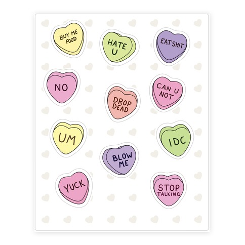 Conversation Hearts  Stickers and Decal Sheet